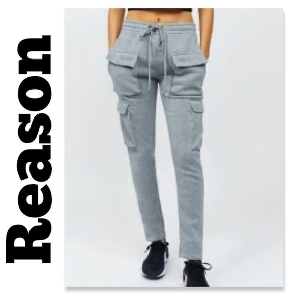 NWT Reason Baxter Multi Pocket Cargo Sweatpants In Grey - Picture 1 of 7